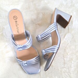 Bella Vita Silver Knotted Slip On Block Heeled Sandals